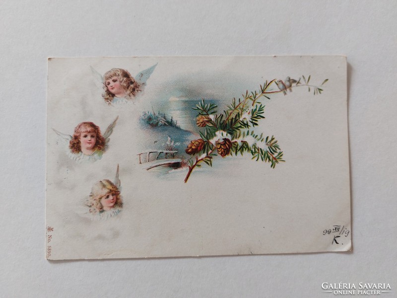 Régi karácsonyi képeslap 1899 levelezőlap angyalok fenyőág