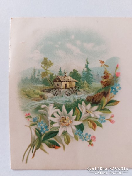 Régi képeslap 1900 levelezőlap tájkép virágok házikó