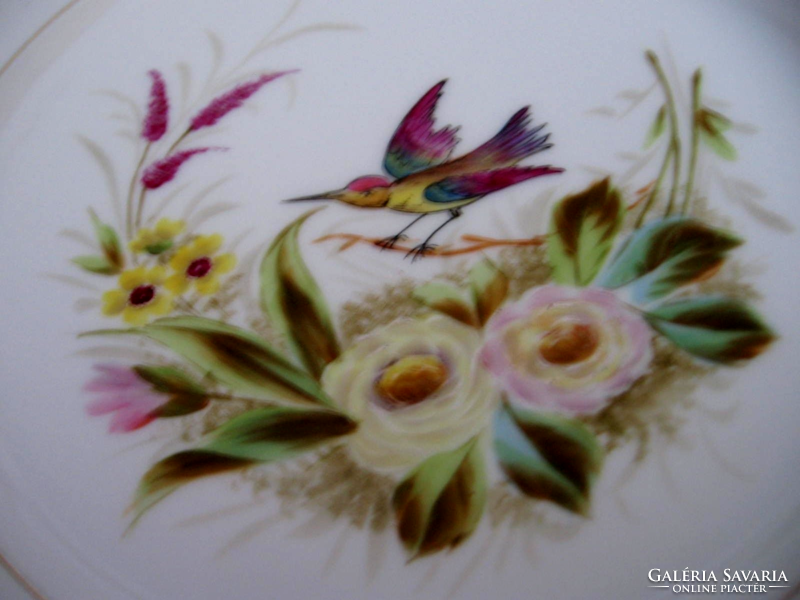 Antique plate with pink and bird
