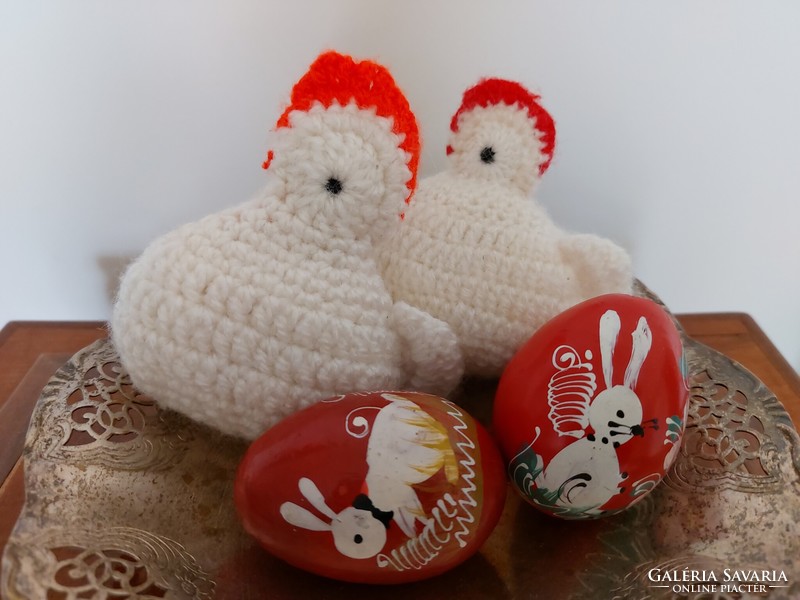 Régi kézműves csirke horgolt retro húsvéti dekoráció 2 db