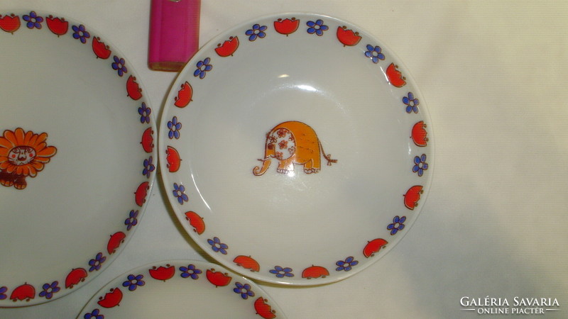 Retro Raven House children's plate set - lion, elephant - deep, flat, small plate - together