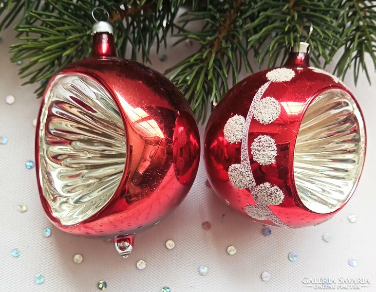 Old reflex Czech thin glass large sphere Christmas tree ornament 6.5-8cm