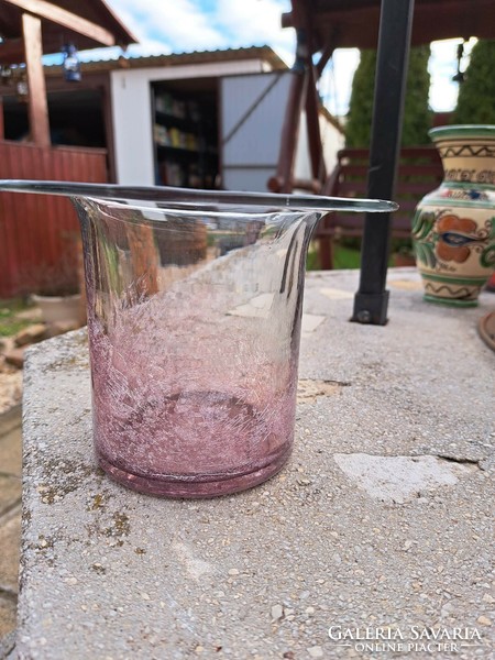 Retro ritkább  váza repesztett Gyönyörű  Fátyolüveg fátyol karcagi berekfürdői üveg