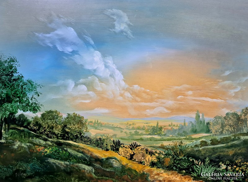 Dallos Ferenc panoramic oil painting! Modern landscape