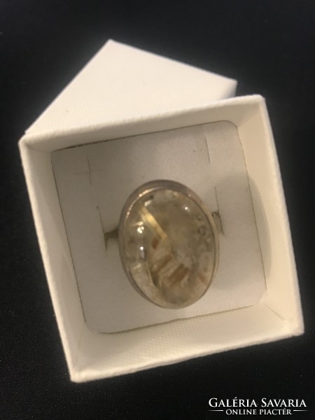 New! Silver ring 925 marked jewelry! Rutile with quartz stone! Size 60!