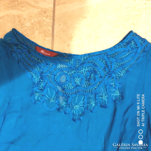 Monsoon 14/42 sheer beautiful embroidered and azure blue tunic blouse