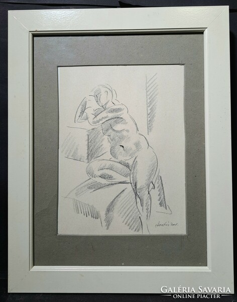 József Árendás: resting nude - marked graphite drawing - 2001