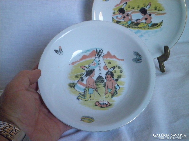 Vintage porcelain Native American story plate set