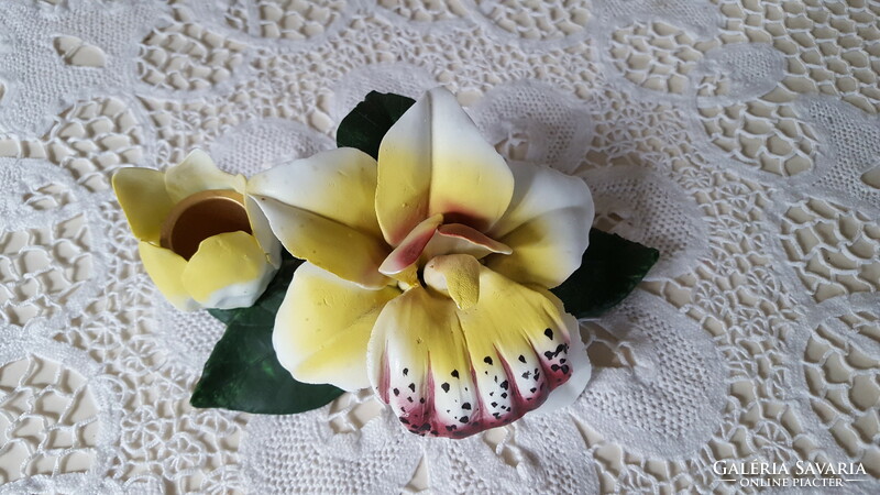 Orchid-shaped porcelain table decoration, candle holder