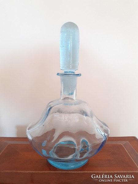 Retro régi kék likőrös üveg dugós italos díszüveg
