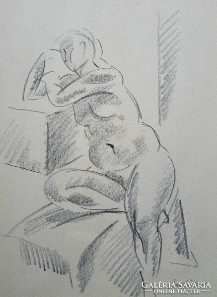 József Árendás: resting nude - marked graphite drawing - 2001