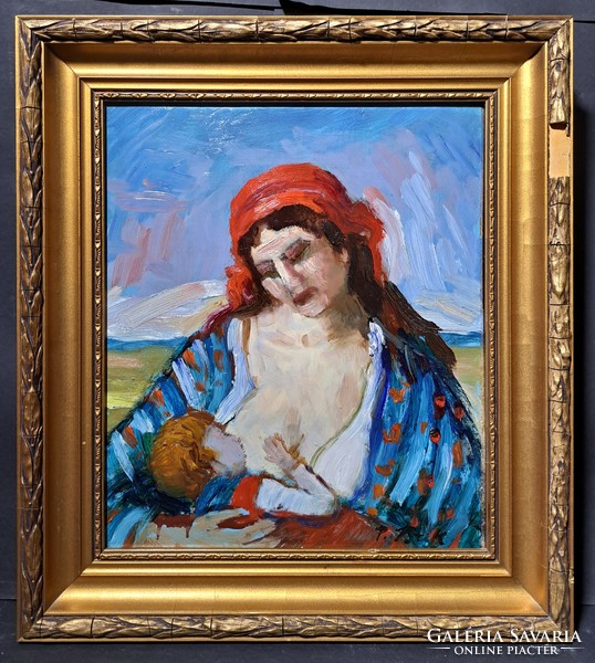 János P. Bak: nursing mother - oil, wood fiber