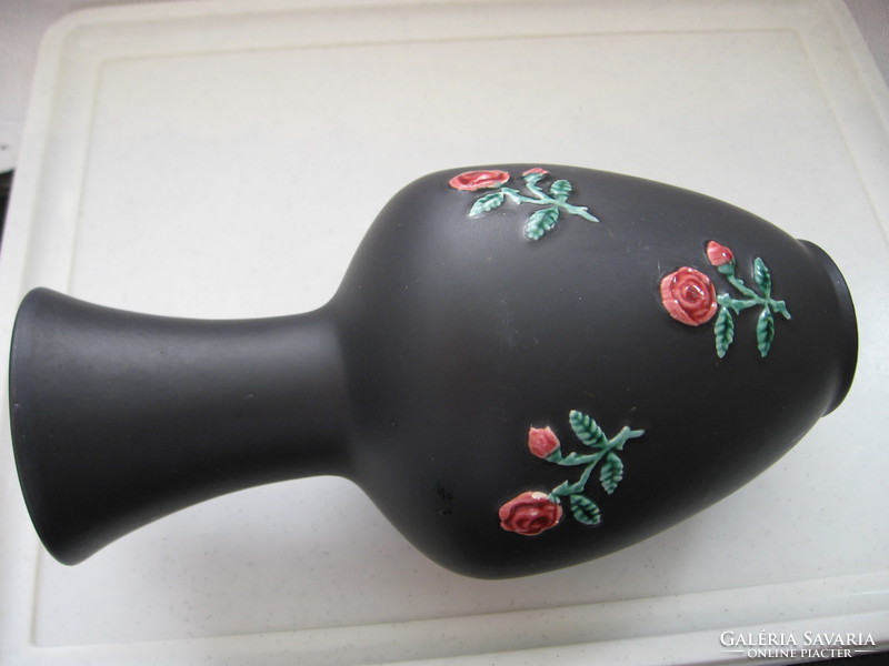 Retro jasba black vase with roses 2232/1