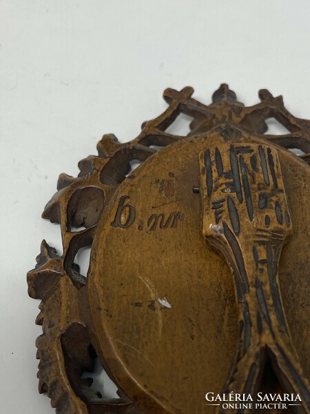 Csodás miniatür antik faragott leveles fa álló fényképkeret, fotó, keret, fényképtartó, képkeret CZ