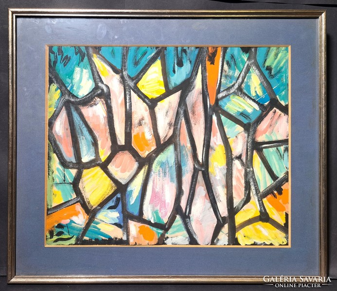 Colorful abstract shapes - tempera painting