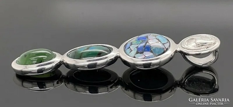 Opál triplett, abalone, jade drágaköves/ sterling ezüst medál 925  - új kézműves ékszerek