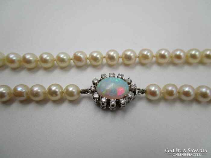 18K white gold diamond opal true pearl akoya pearl necklace