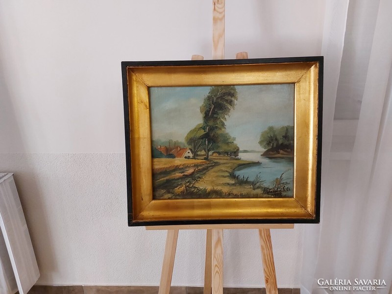 (K) landscape painting with Vasvár sign, 64x54 cm frame