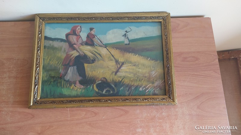 (K) Hangulatos életkép festmény 40x28 cm,, vászon