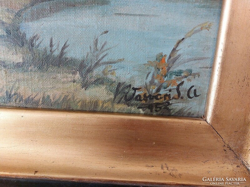 (K) Vasvári szignóval tájképfestmény 64x54 cm kerettel