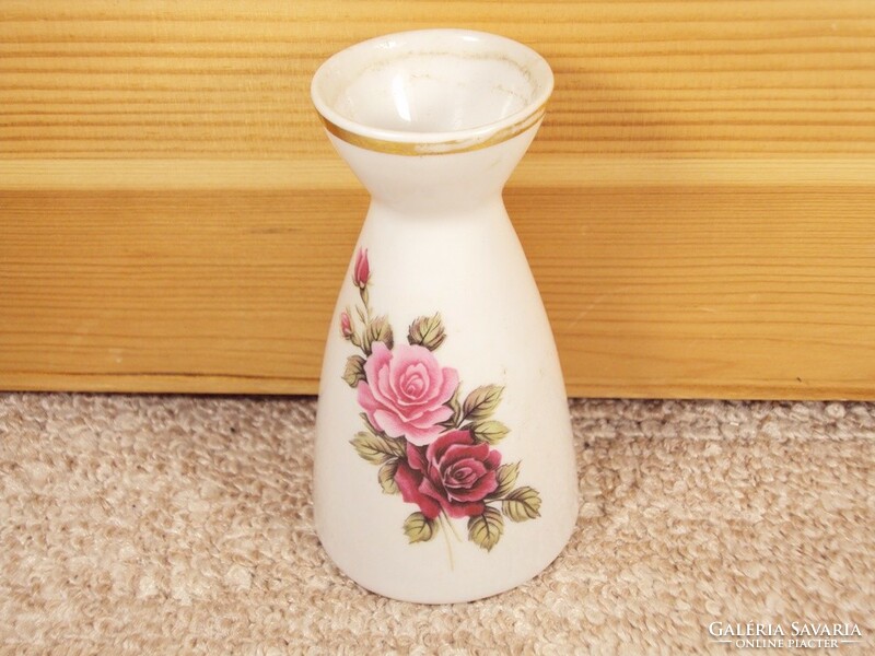 Retro marked Hólloháza porcelain painted vase with flower motif rose with flower pattern - hólloháza