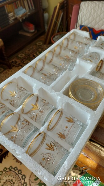 Etched glass glass set, 38 pieces, gold painted set, cheap