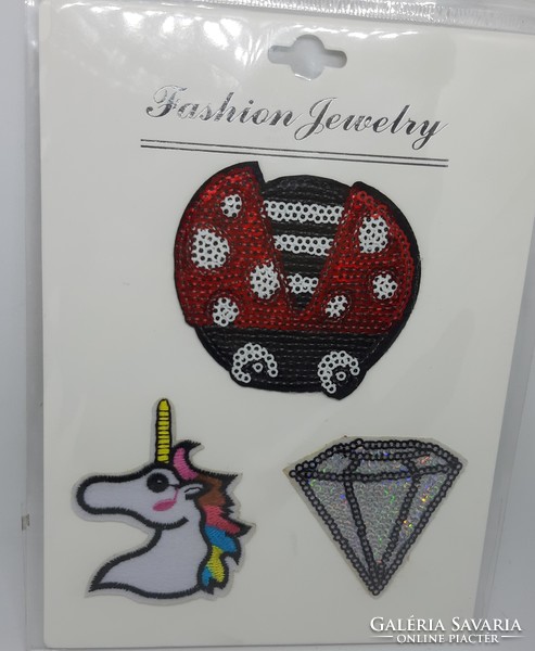 3-piece sewing machine, clothes patch, sewable, ironable garment decoration / ladybug, unicorn, diamond