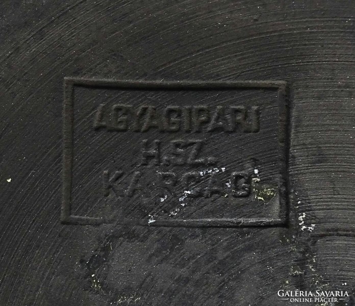 1M416 huge marked Karcagi black ceramic wall plate 35.5 Cm