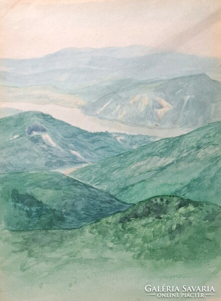 Dobogó-kő - 100 éves akvarell! (tájkép, Visegrádi-hegység, Dobogókő)