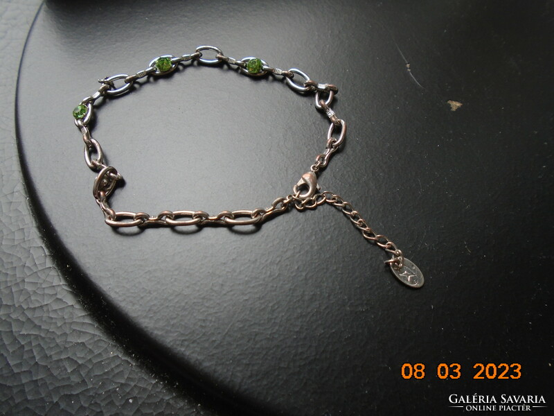 Logo-marked silver-plated bracelet with polished faceted green stones