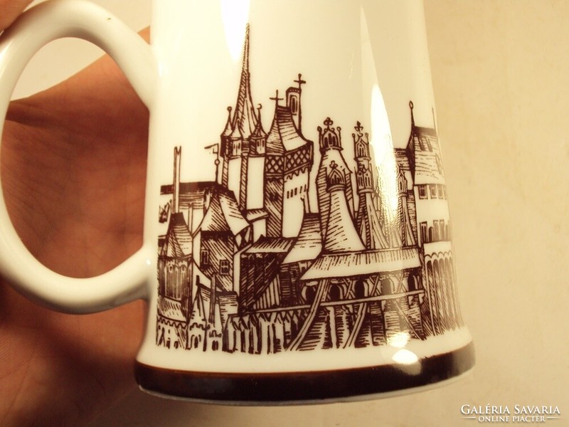 Retro marked hóllóháza porcelain painted city, building with jug motif - hóllóháza