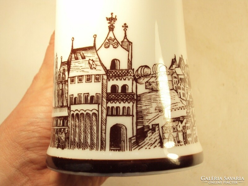 Retro jelzett Hollóházi porcelán festett város, épület motívummal korsó - Hollóháza