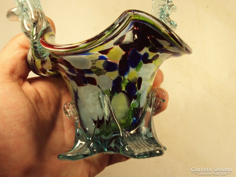 Régi Muránói Murano-i kosár asztalközép dísz színezett üveg