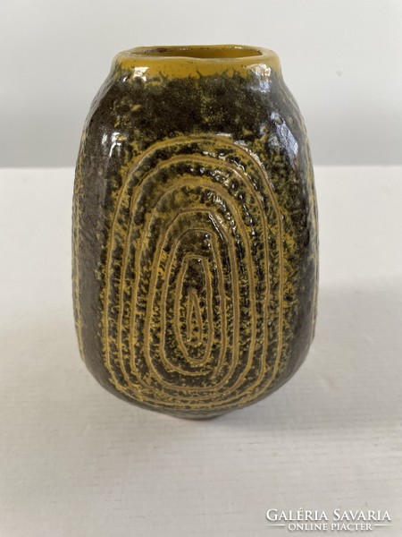Retro, mid-century modern, pesthidegkúti égetett mázas kerámia váza