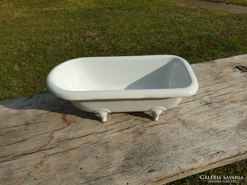 Old vintage enamel enameled iron bathtub bathtub lampart advertising toy 19 cm baby bath