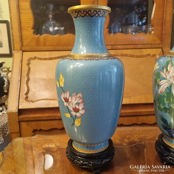 Old Chinese split enamel cloisonne vase, pair of large sizes (30 cm! Without base)