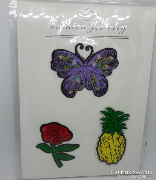 3-piece sewing machine, clothes patch, sewable, ironable clothing decoration / butterfly, rose, pineapple
