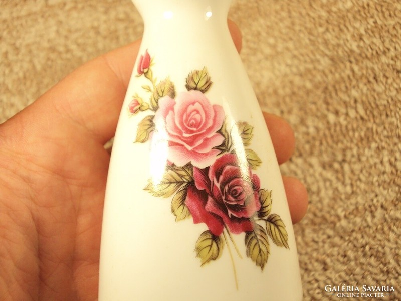 Retro marked Hólloháza porcelain painted vase with flower motif rose with flower pattern - hólloháza