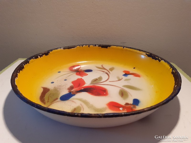 Régi budafoki zománcos tál vintage virágos zománcozott tányér