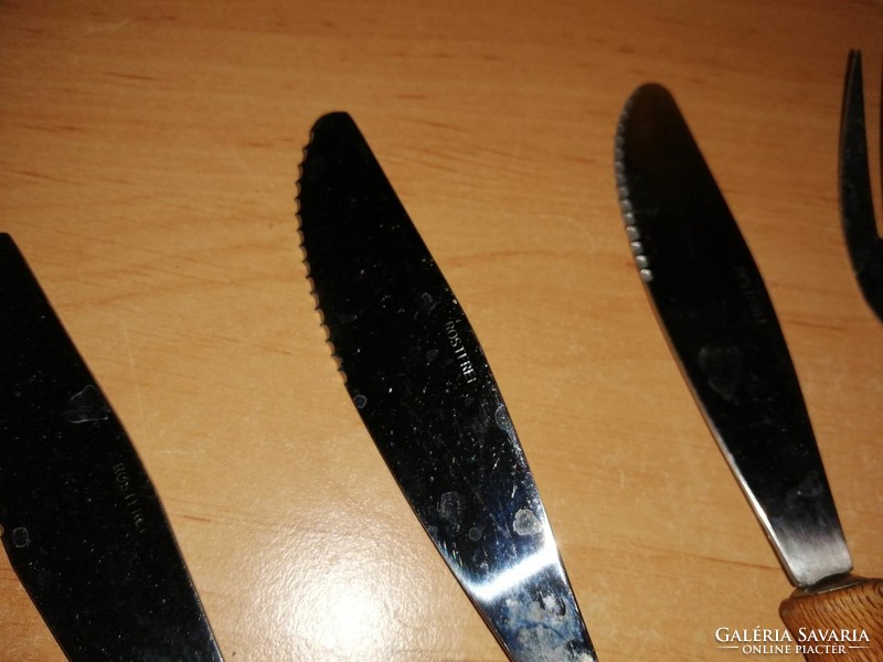 6 stainless wood-handled knives + 1 gift fork