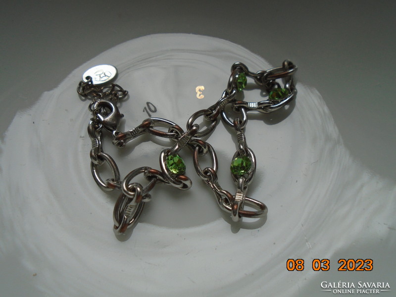 Logo-marked silver-plated bracelet with polished faceted green stones