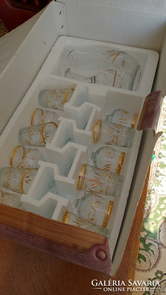 Etched glass glass set, 38 pieces, gold painted set, cheap