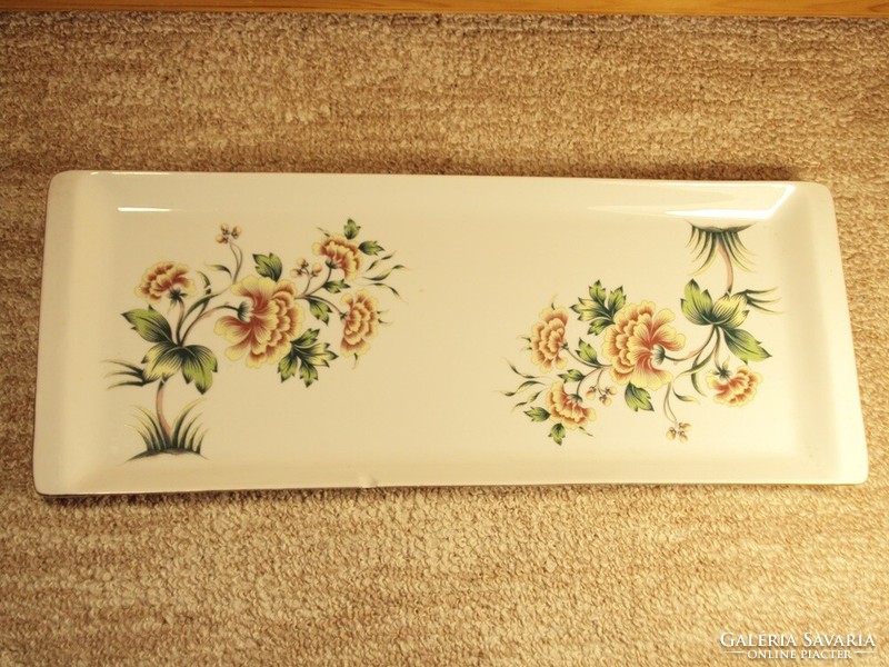 Retro jelzett Hollóházi porcelán festett virág motívummal tálca - Hollóháza