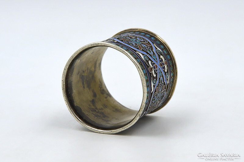 Szalvétagyűrű – 875 (84 Zolotniki) ezüst, Cloisonné zománc – Oroszország (19. század vége)