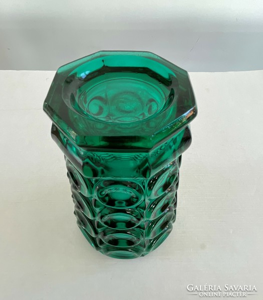 Retro, vintage zöld színű, cseh üveg váza