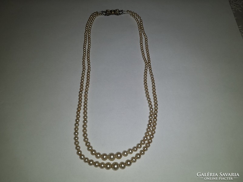 1,-Ft Gyönyörű antik 835 ezüst kapcsos dupla soros gyöngysor nyaklánc