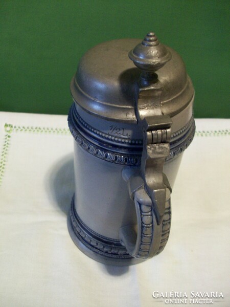 Antique tin lid stone/ceramic beer mug 1/2 liter