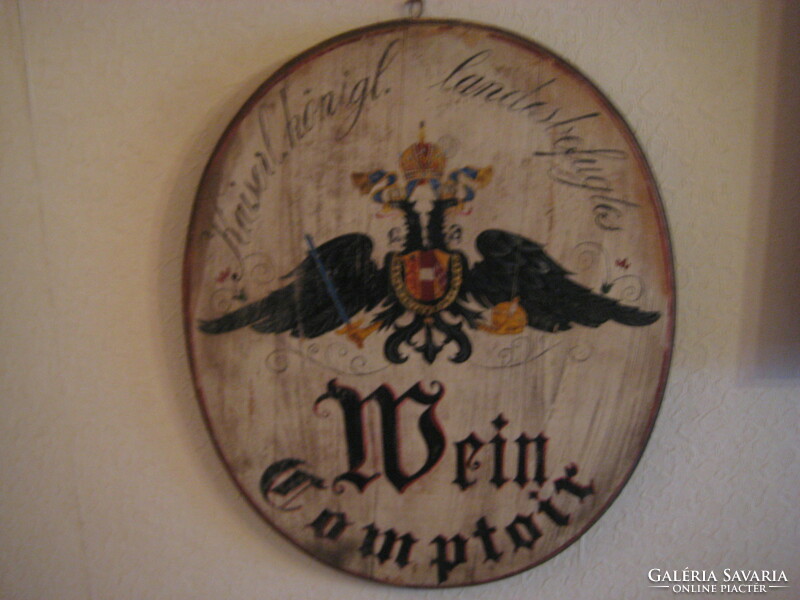 Old Austrian wine for a large trading company, hand painted, oval, wooden board, 48 x 58 cm