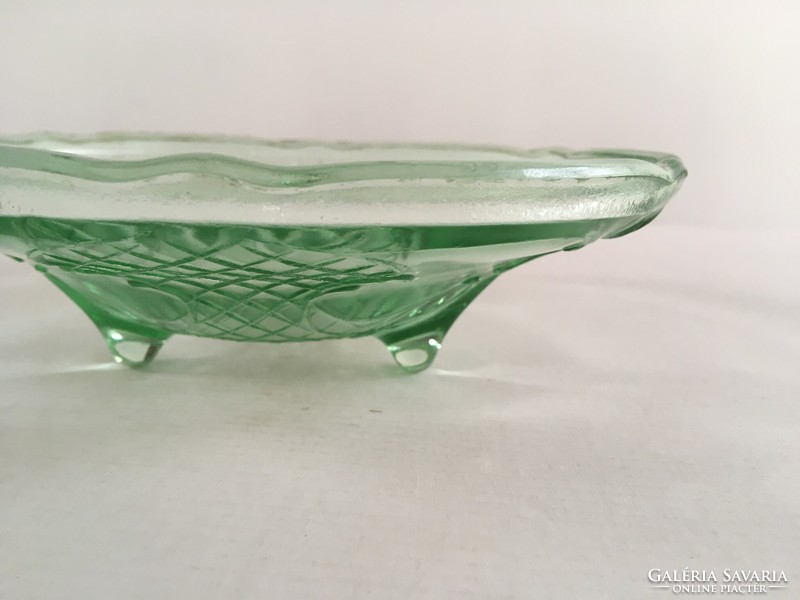 Vintage, old green glass bowl with base, offering, centerpiece