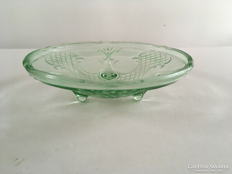Vintage, old green glass bowl with base, offering, centerpiece